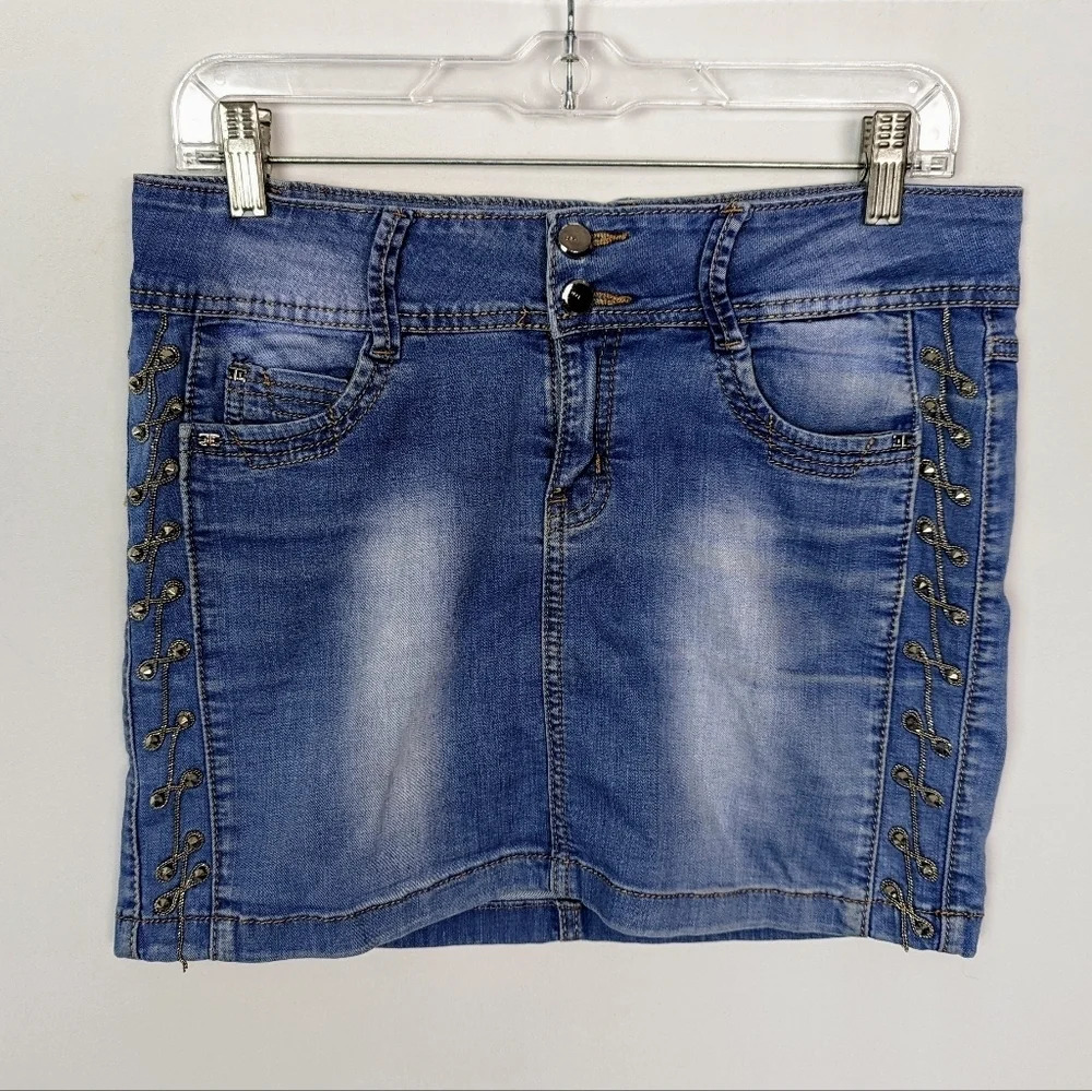 TSD 1986 Sz.29 Sexy Y2K Studded Bling Denim Mini Skirt Vintage Bratz Spice Girls